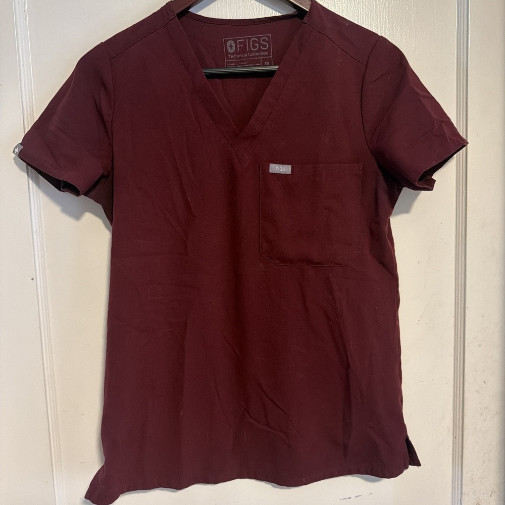 FIGS Scrub XS Burgundy RED Shirt Technical Collection Pants